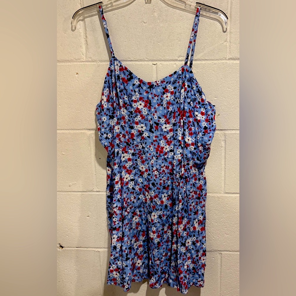 Calvin Klein Jeans blue red floral strapless dress size XL